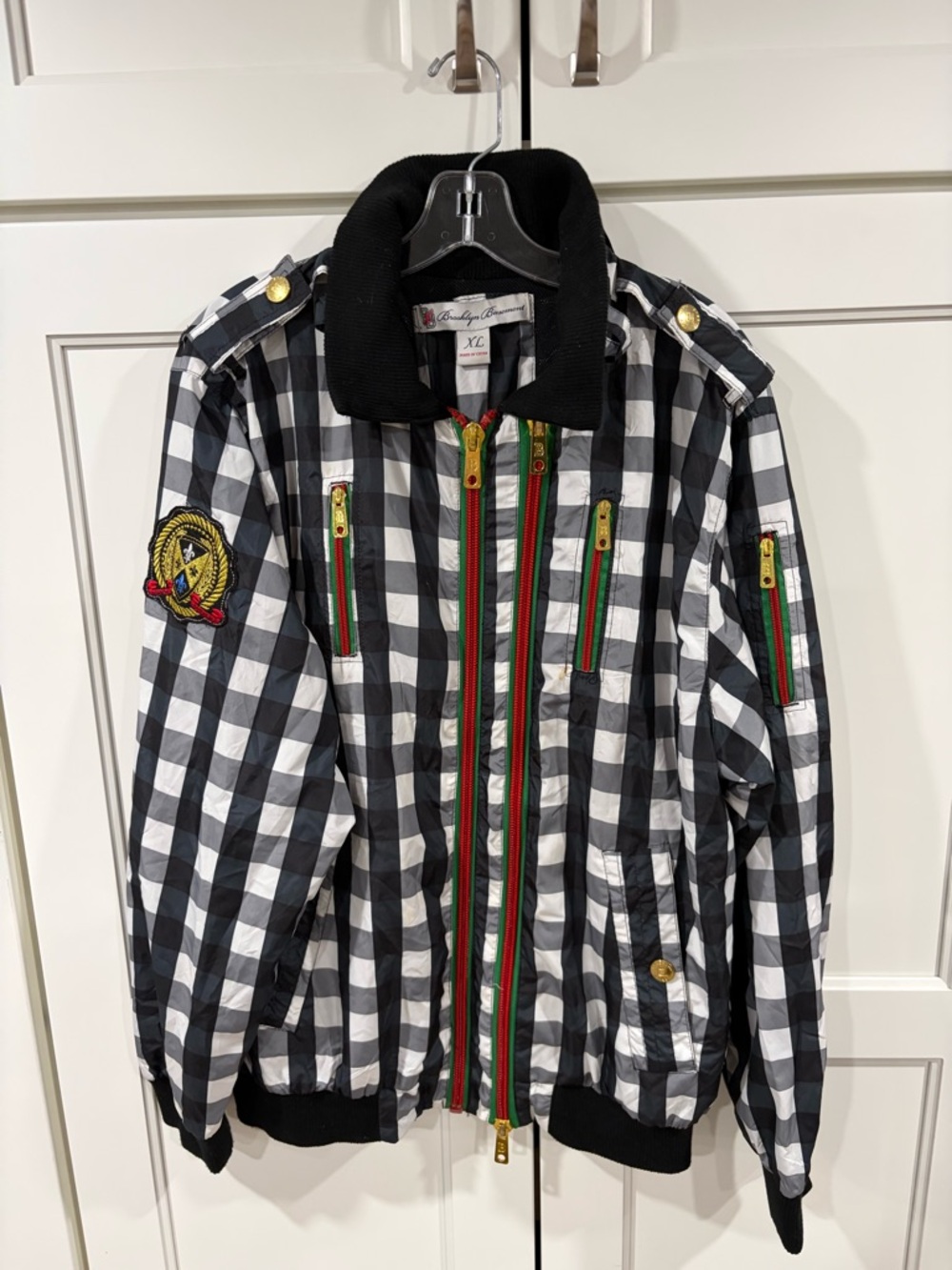 Vintage Brooklyn Basement Black and White Check Bomber Jacket. Hip-Hop Style